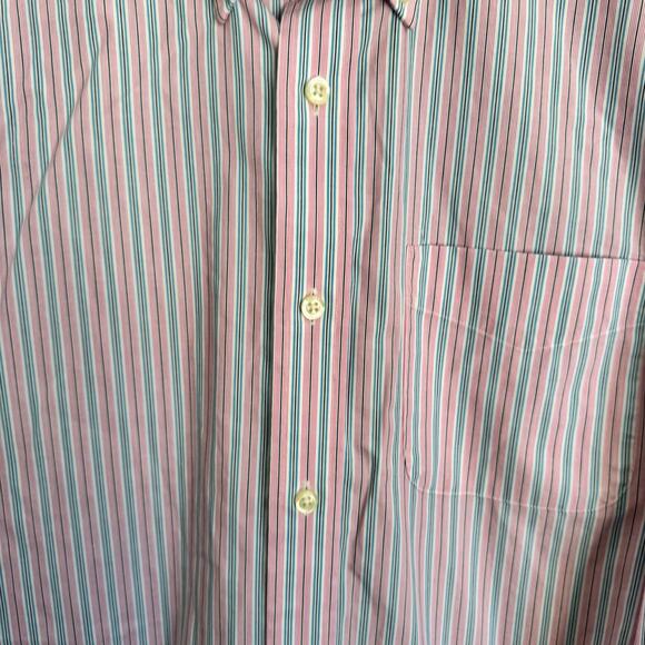 Men's Ralph Lauren Button Down Shirt Size 15 1/2 32/33 Stretch No Iron Pink Blue - Picture 9 of 14